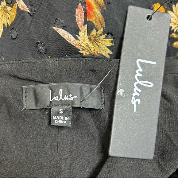 NEW Lulus Black Floral Wrap Dress S Autumnal Coquette Feminine Flirty Romantic - Picture 13 of 15